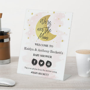 Over de maan Welkomstwoord Meisjes Baby shower Reclamebord Met Voetstuk