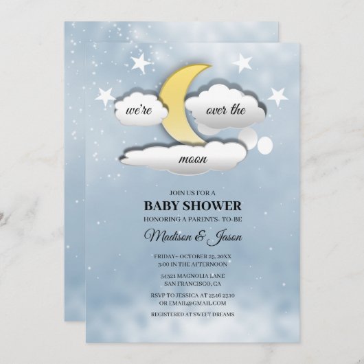 Over de Maan Wolken en Sterren Baby shower Kaart (Voorkant / Achterkant)