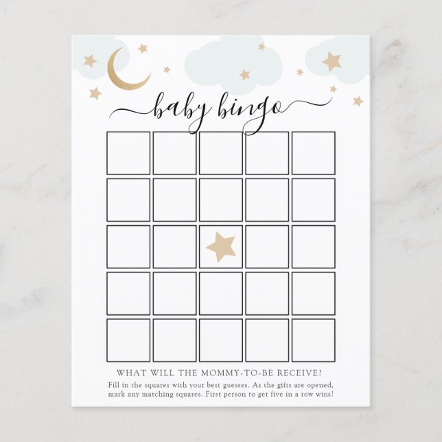 Over de Moon Baby Bingo Game Card (Voorkant)