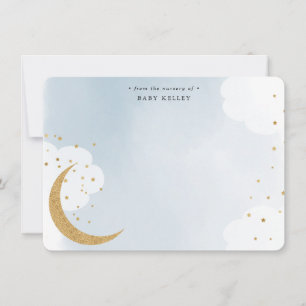 Over de Moon Gold Glitter, Blue Personal Flat Notitiekaartje