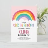 Over de Rainbow Pink Girl verjaardagsuitnodiging Kaart (Staand voorkant)