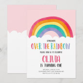 Over de Rainbow Pink Girl verjaardagsuitnodiging Kaart (Voorkant / Achterkant)