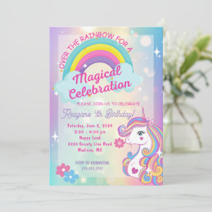 Over de Rainbow Unicorn Verjaardag uitnodiging