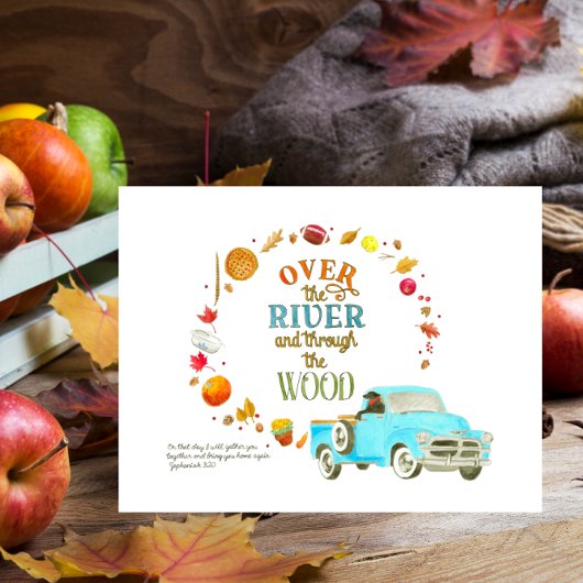 Over de rivier en door de Thanksgiving van hout Briefkaart
