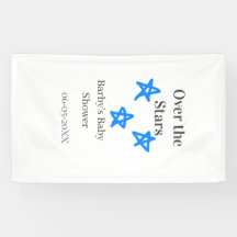 Over de sterren blauw grijze baby shower naam datu