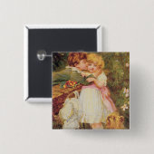 Over de tuinmuur vierkante button 5,1 cm (Voorkant /achterkant)