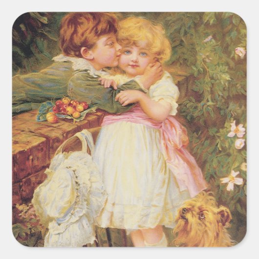 Over de tuinmuur vierkante sticker (Voorkant)