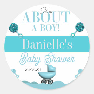 Over een Boy Baby shower Blue Invitation Sticker
