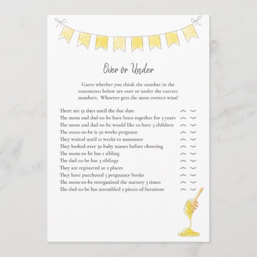 Over en Onder Spel Teddybeer en Honing Kaart (Voorkant)