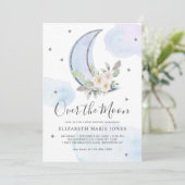 Over het Baby shower Moon Blue Silver Floral Boy Kaart (Staand voorkant)