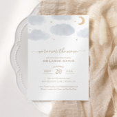 Over het Baby shower Moon Blue Waterverf Kaart