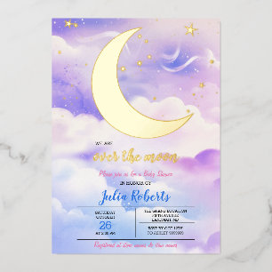 Over het Baby shower van de maan Folie Uitnodiging