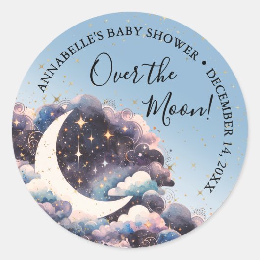 Over het Baby shower van de maan Ronde Sticker (Voorkant)