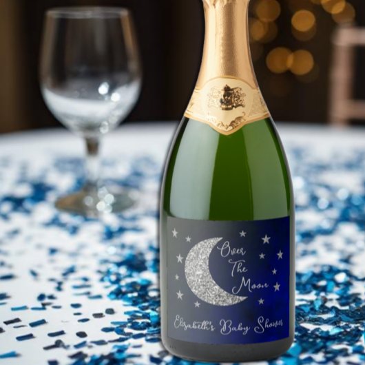 Over het Baby shower van de maan Sparkling Wijnetiket