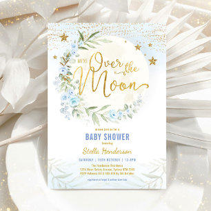 Over het Baby shower van de Moon Blue Floral Green Kaart
