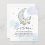 Over het Baby shower van de Moon Blue Gold Floral (Voorkant / Achterkant)