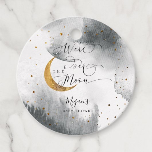 Over het Baby shower van de Moon Grey Sky Bedankjes Labels (Voorkant)