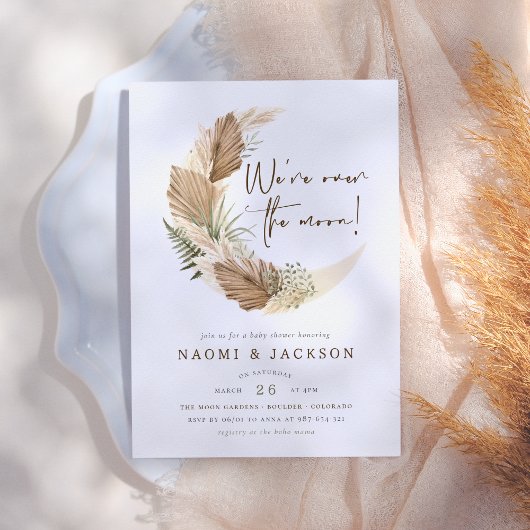 Over het Baby shower van Moon Boho Pampas Couples Kaart