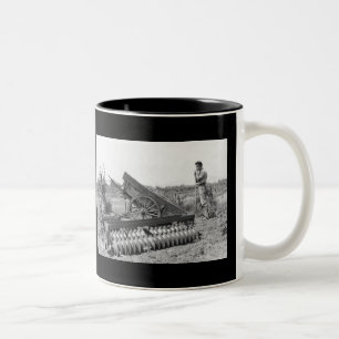 Over het boerderij in de jaren veertig tweekleurige koffiemok