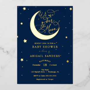 Over het Gold Moon Blue Baby shower Folie Uitnodiging