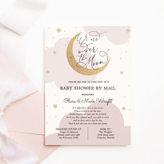 Over het Gold Moon Roze Baby shower per post Kaart