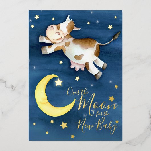 Over het koe springen baby shower folie uitnodiging (Voorkant)