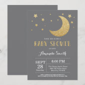 Over het Moon Baby shower Invitation Gold Glitter Kaart (Voorkant / Achterkant)