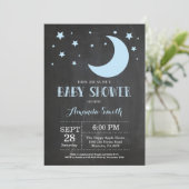 Over het Moon Boy Baby shower Invitation Blue Kaart (Staand voorkant)