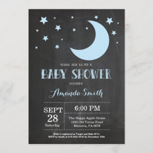 Over het Moon Boy Baby shower Invitation Blue Kaart