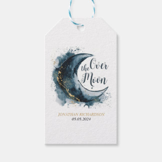 Over het Moon Gold Stars Blue Baby shower Cadeaulabel