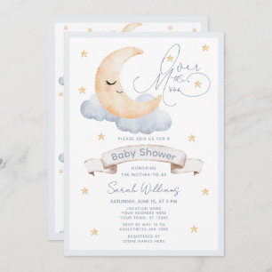 Over het Moon Gold Stars Blue Baby shower Kaart