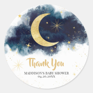 Over het Moon Gold Stars Blue Baby shower Ronde Sticker