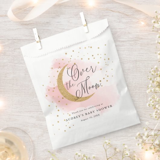 Over het Moon Gold Stars Roze Baby shower Bedankzakje (Geknipt)