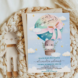 Over het Moon Hippo Baby shower Kaart