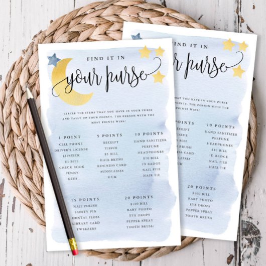 Over het Moon Purse Scavenger Paper Game Kaart-Blu Flyer