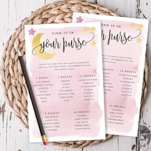 Over het Moon Purse Scavenger Paper Game Kaart-Roz Flyer
