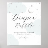 Over het Moon Silver en Blue Diaper Raffle Sign Poster (Voorkant)