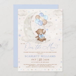 Over het Moon Teddy Bear-Baby shower Kaart