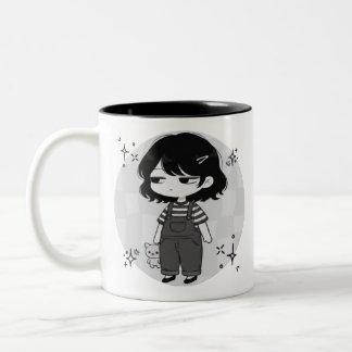 Over It Round Aesthetic Chibi Girl Illustration Tweekleurige Koffiemok