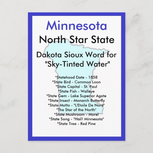 Over Minnesota Briefkaart (Voorkant)
