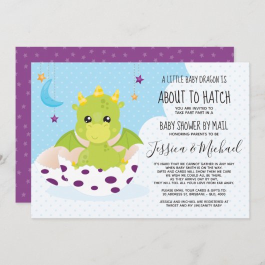 Over naar Hatch Dragon | Baby shower per post Kaart (Voorkant / Achterkant)