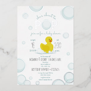 Over naar Pop Rubber Duck Bubbles Baby shower Folie Uitnodiging