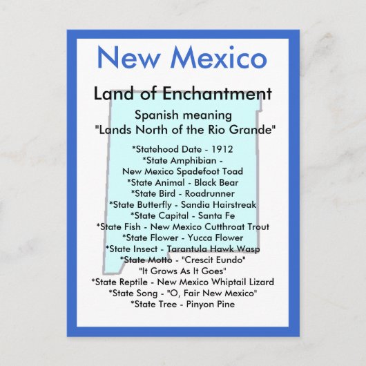 Over New Mexico Briefkaart (Voorkant)