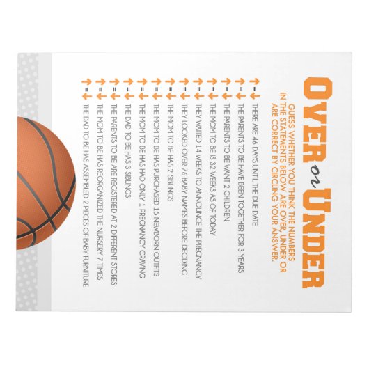 Over of Onder Basketbal Baby shower Game Pack Notitieblok (Voorkant)