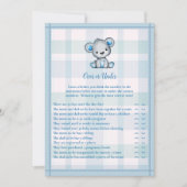 Over of onder Cute Gray Beer Boy Shower Game Kaart (Voorkant)