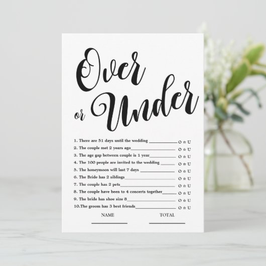 Over of Onder Eenvoudige Bruiloft Feestspelkaart Kaart (Staand voorkant)