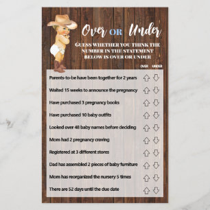 Over of onder Little Cowboy Baby shower Game Card Flyer