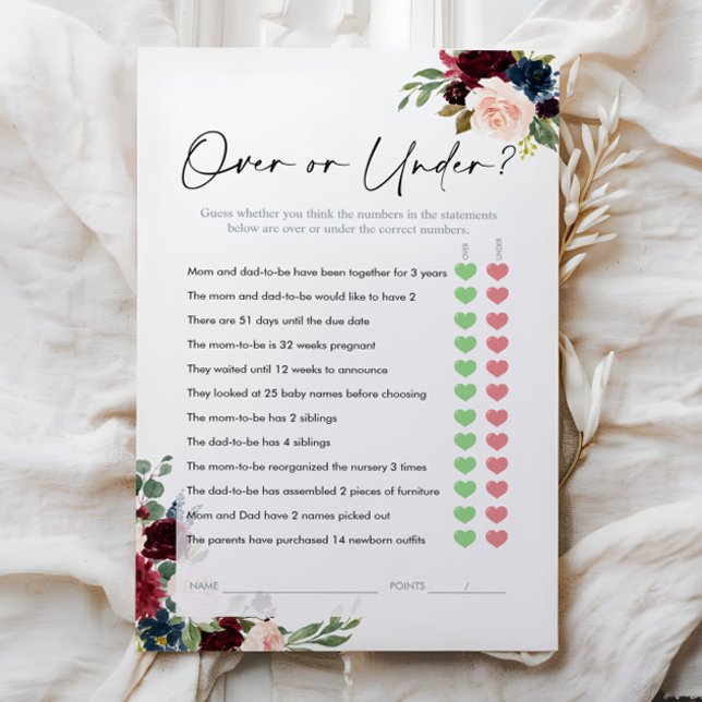 Over of onder spel, Bloemen Baby shower spel (Creator heeft geüpload)