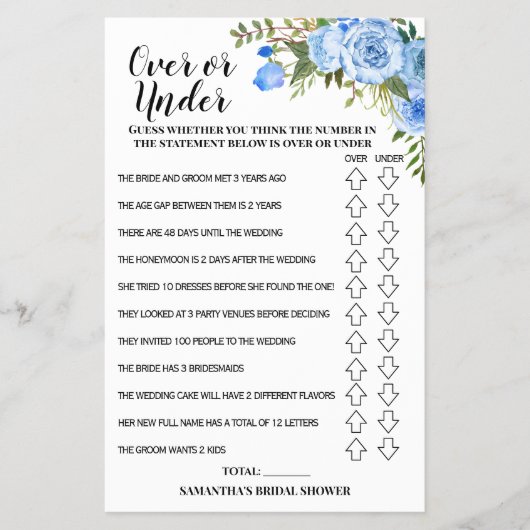 Over of onder Vrijgezellenfeest Blue Flowers Game Flyer (Voorkant)