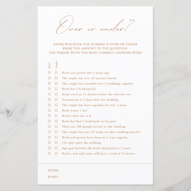 Over of onder? White Elegant Vrijgezellenfeest Gam (Voorkant)